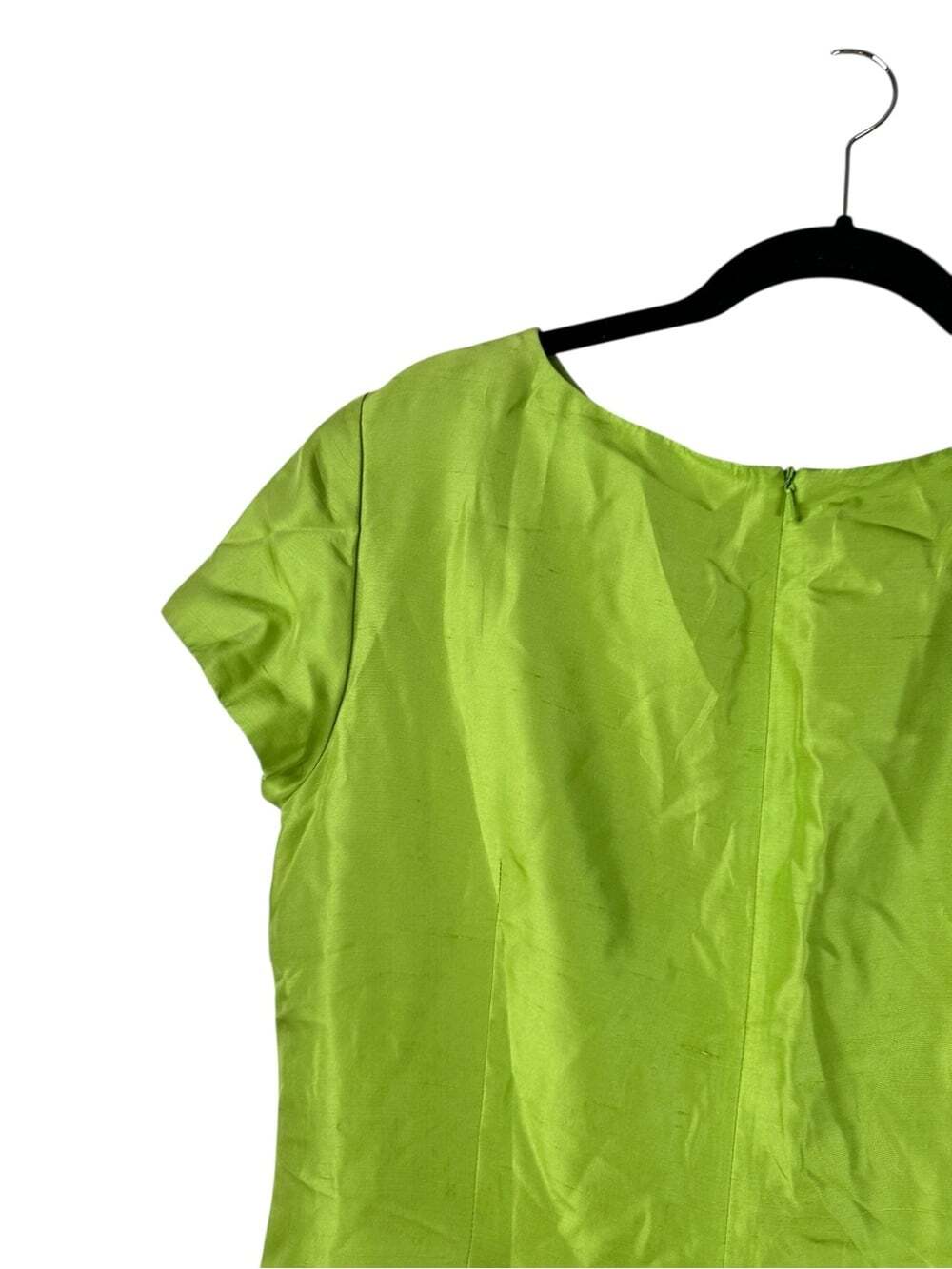 Talbots 100% Silk Sheath Dress 14P Chartreuse Green Bow Waist Petite Cocktail - Picture 8 of 16